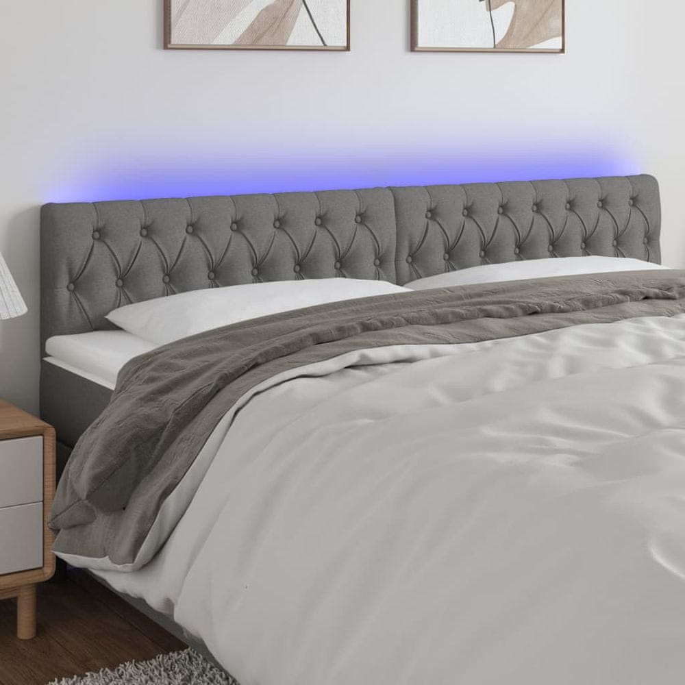 Vidaxl Čelo postele s LED tmavosivé 180x7x78/88 cm látka